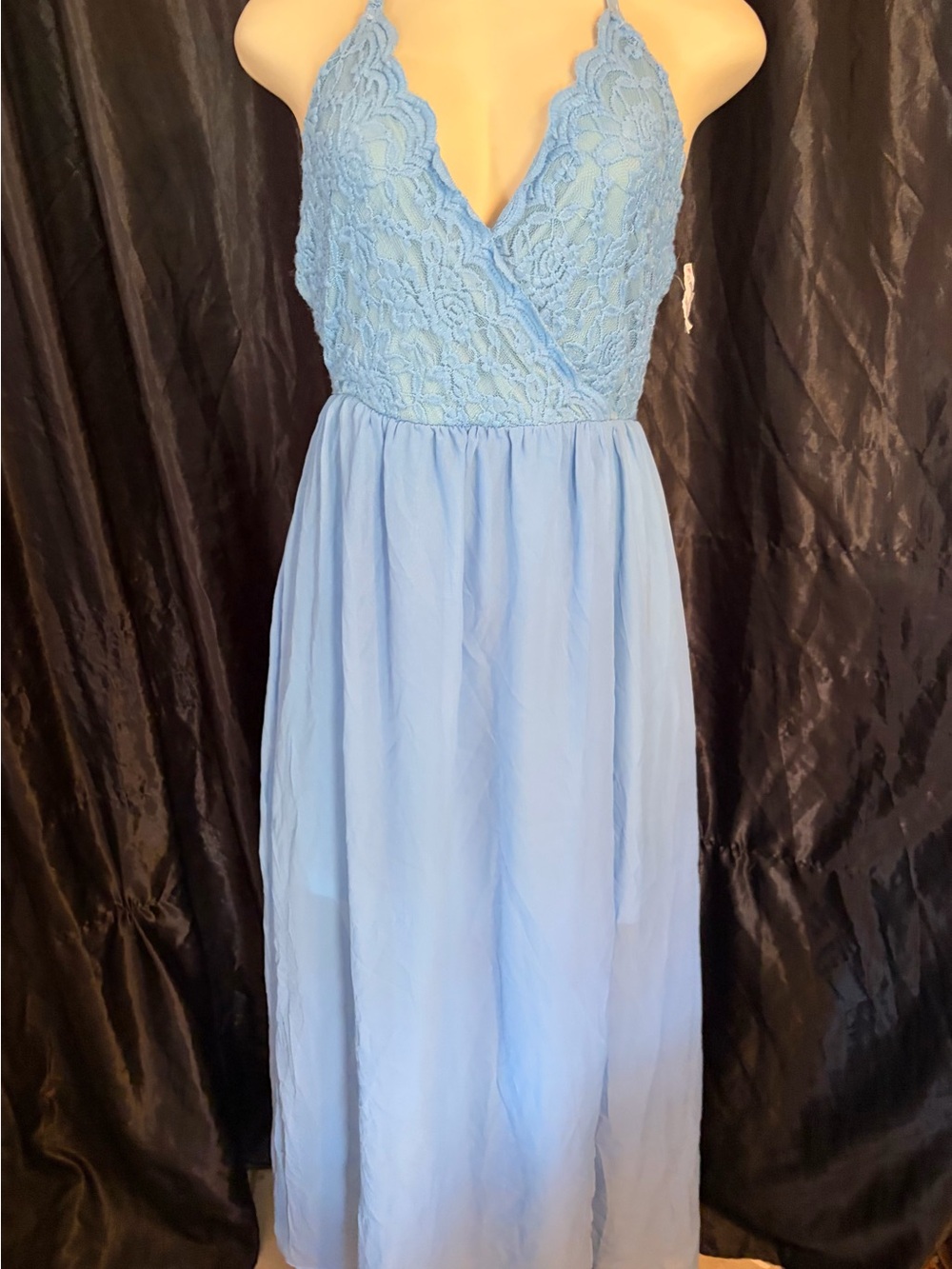 Lace Bodice Light Blue Maxi Dress for Women